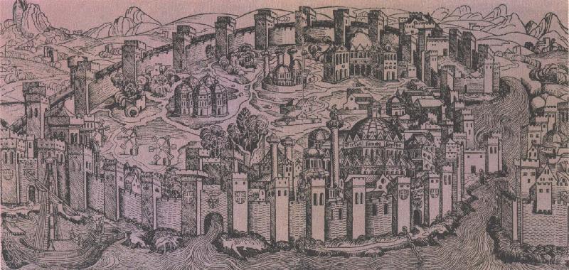 unknow artist den har kartan fran 1493 forestaller konstantinopel med hagia sofia kristenhetens mest beromda kyka till hoger. Germany oil painting art